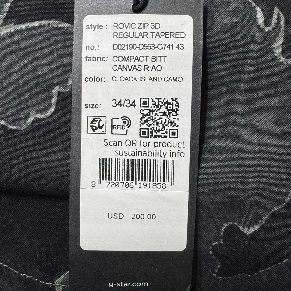 G-Star Raw Rovic Zip 3D Tapered Cargo Pants Cloack Island Camo 34 34 (36 32) New - Picture 2 of 10